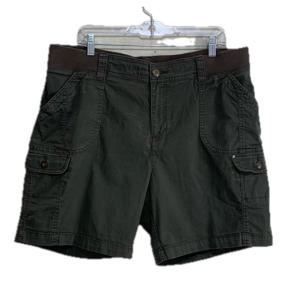 Lee Cargo Shorts Womens Plus 16W Green Solid Mid-Rise Relaxed Pockets Stretch